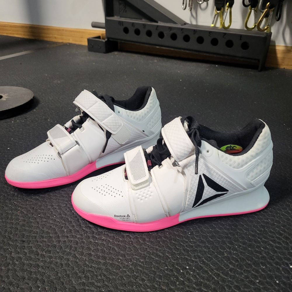 Reebok Women's Legacy Lifter White and Pink Weight Training Shoes 6.5